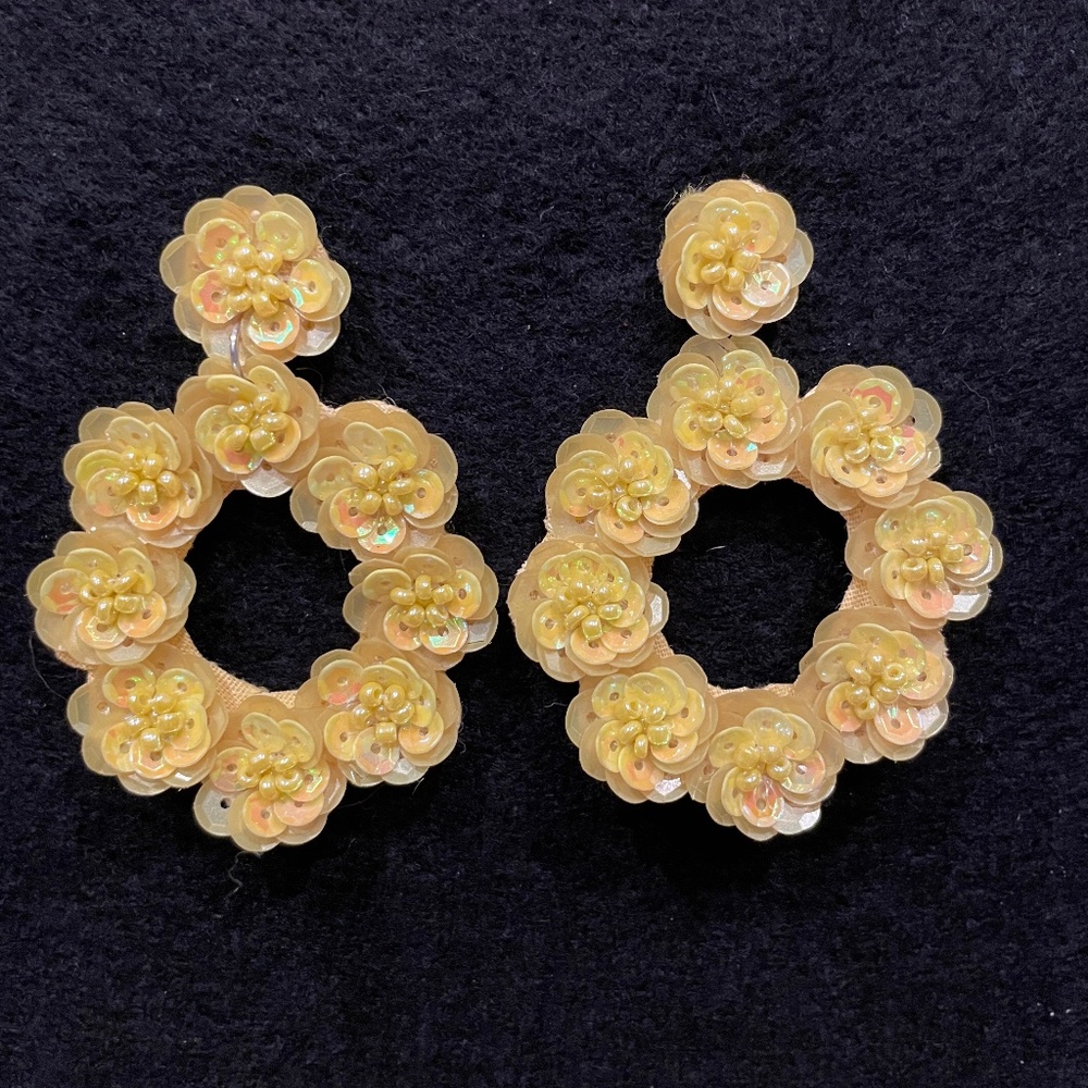 Yellow Floral & Bead Earrings